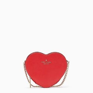 ♥️ Kate Spade Love Shack Mini Heart Chain Crossbody Bag, Cherry Pepper Red NWT